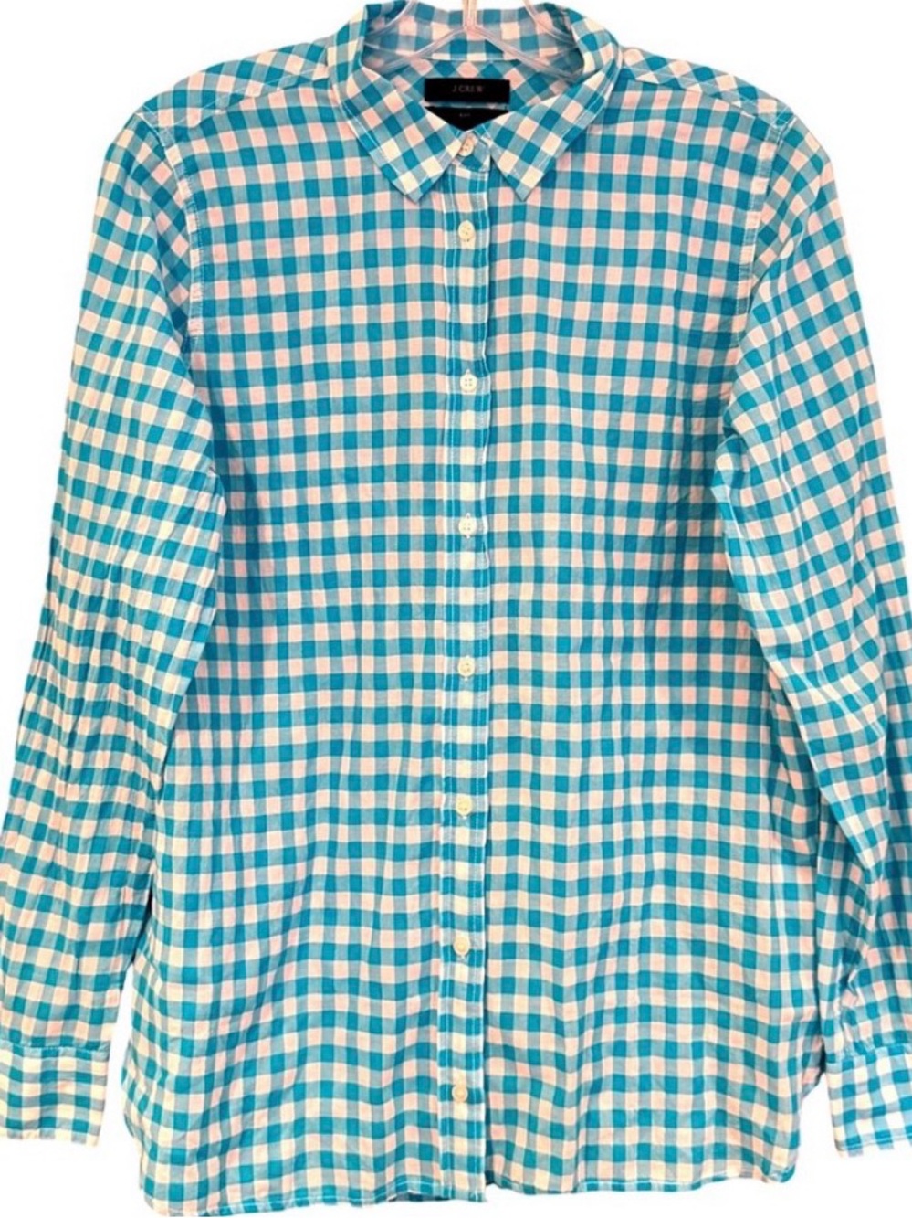 J. Crew Turquoise Gingham Button-up Size Small
